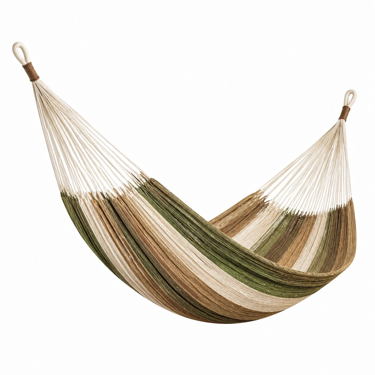 Amaca in Cotone Intrecciato Beige, Verde e Marrone per Esterni 200x150 cm