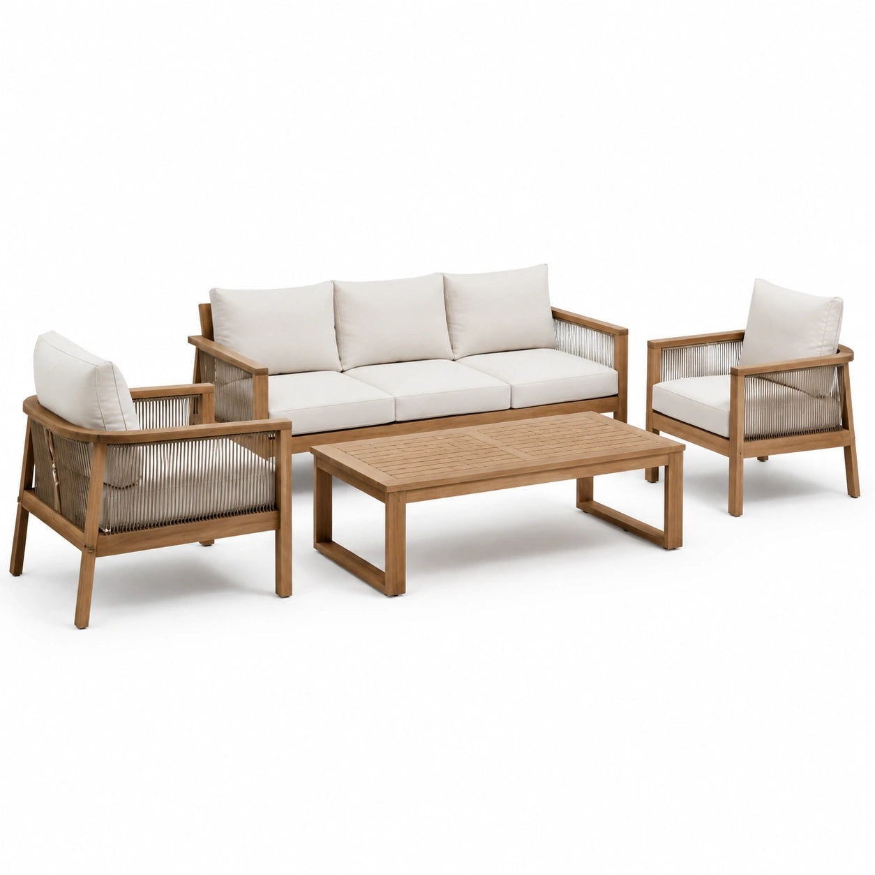 Set da salotto da giardino in legno di teak con divano, poltrone e tavolo