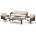 Set da salotto da esterno in alluminio e legno di acacia con cuscini beige