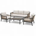 Set da esterno in alluminio e corda beige con tavolino