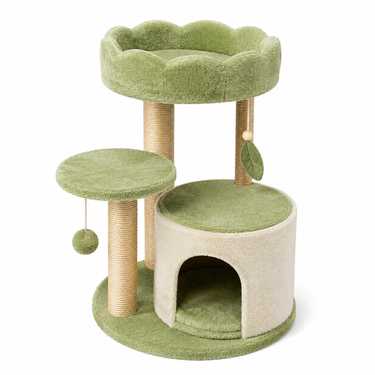 Albero Tiragraffi per Gatti in Sisal e Peluche Verde