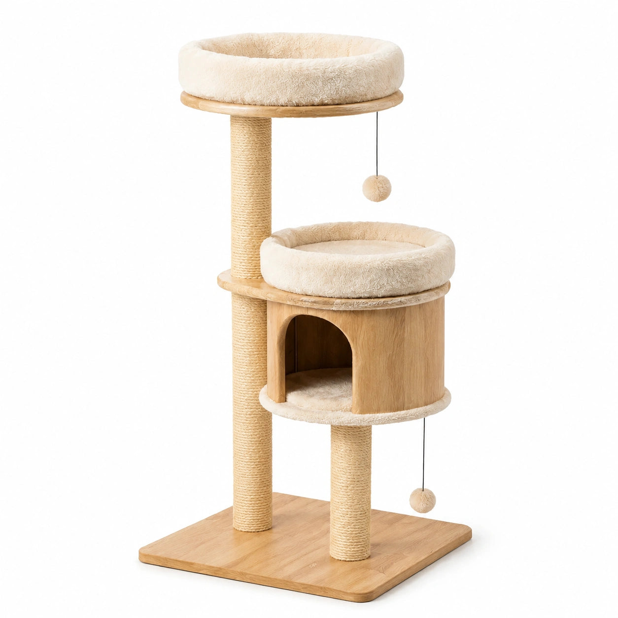 Albero per Gatti in Legno e Peluche Beige