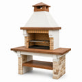 Barbecue da esterno in cemento e mattoni refrattari con mensola in pietra 150x60x210 cm
