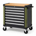 Carrello portautensili nero e verde con 7 cassetti in metallo e piano in legno, 87x46x90 cm