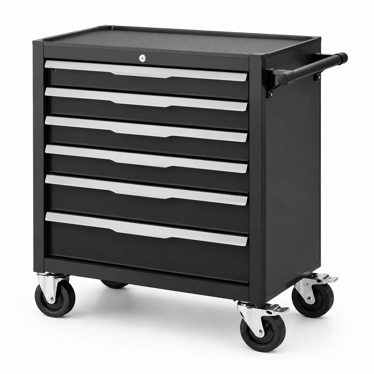 Carrello portautensili in acciaio nero a 7 cassetti con ruote