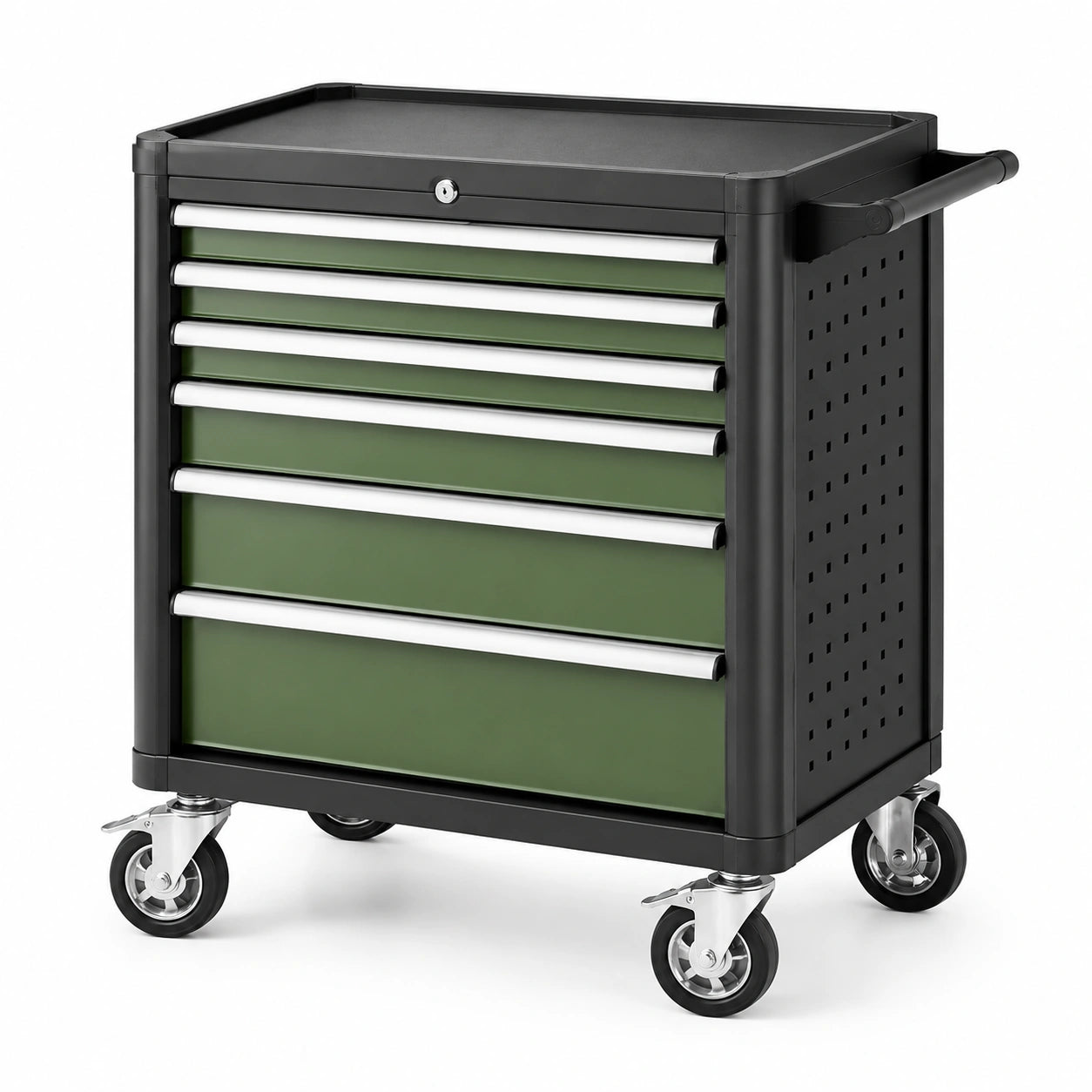 Carrello portautensili in metallo verde con ruote