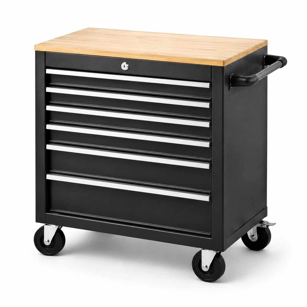 Carrello portautensili metallo con piano legno 7 cassetti nero