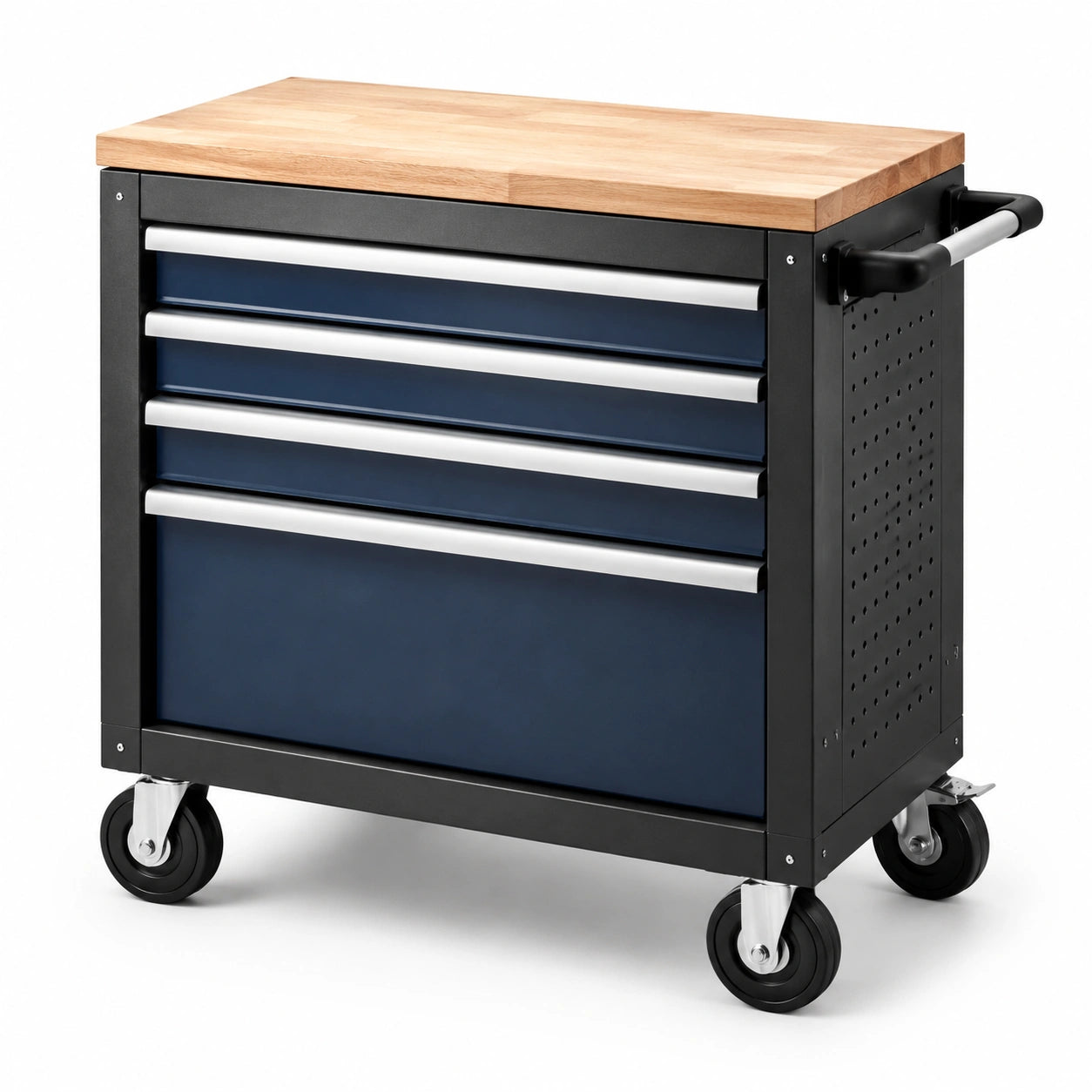 Carrello portautensili in metallo con 4 cassetti blu e nero