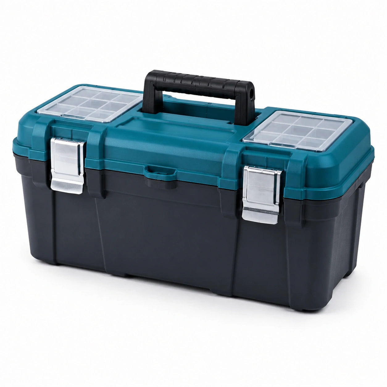Cassetta degli attrezzi in plastica blu e nero con manico ergonomico