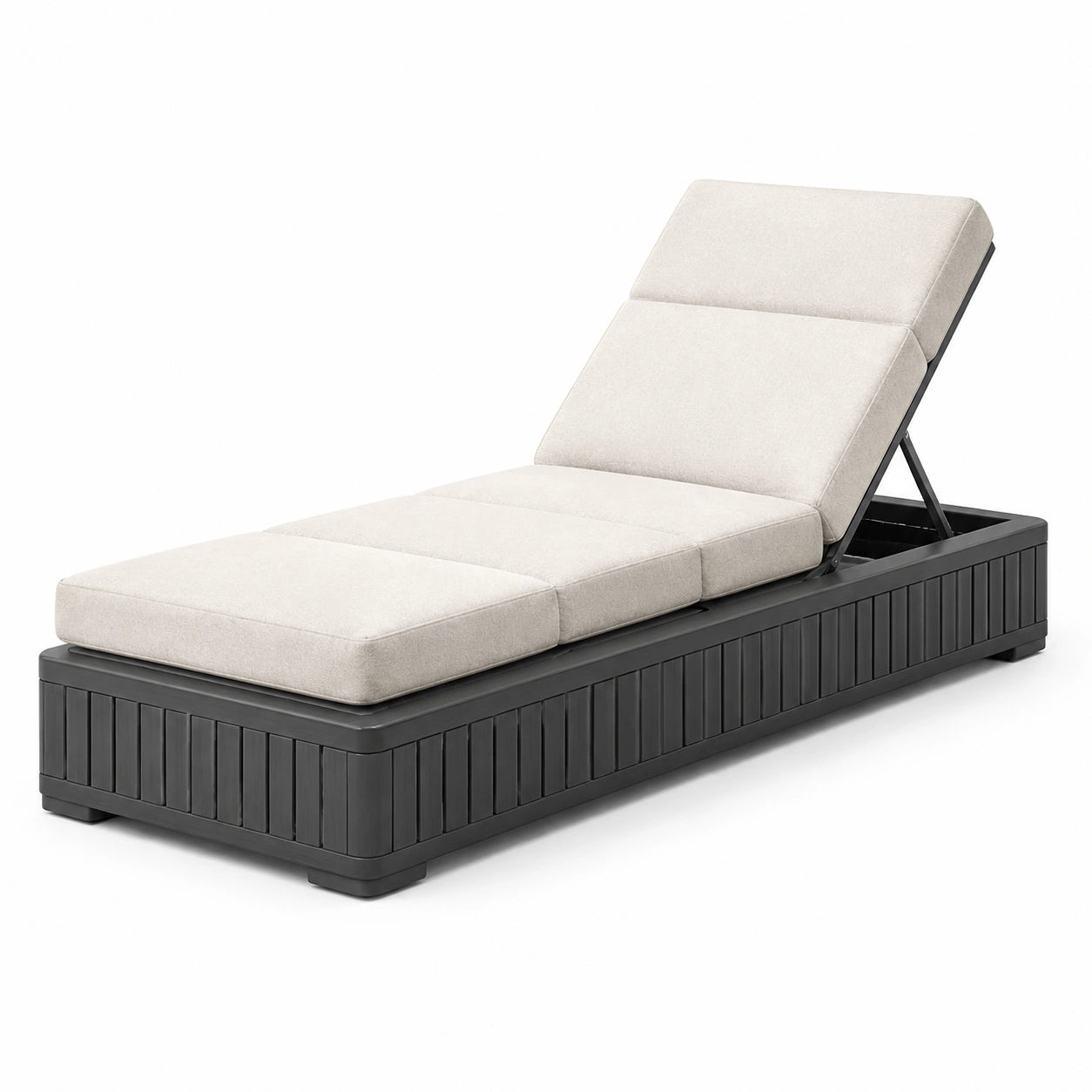 Lettino prendisole in resina con cuscini regolabili in tessuto poliestere beige