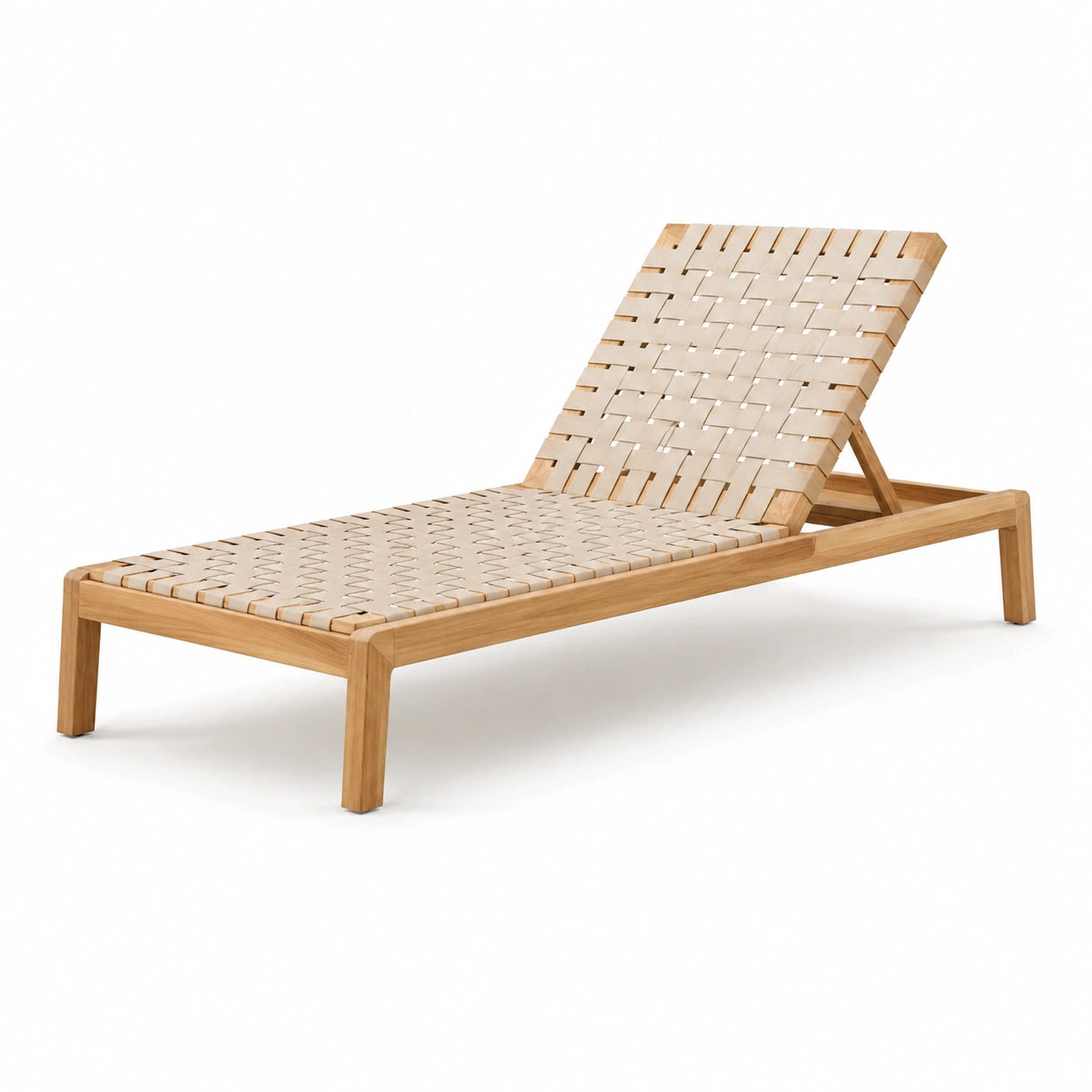 Lettino prendisole in legno di teak e tessuto poliestere crema