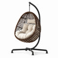 Sedia sospesa in rattan sintetico marrone con cuscini beige