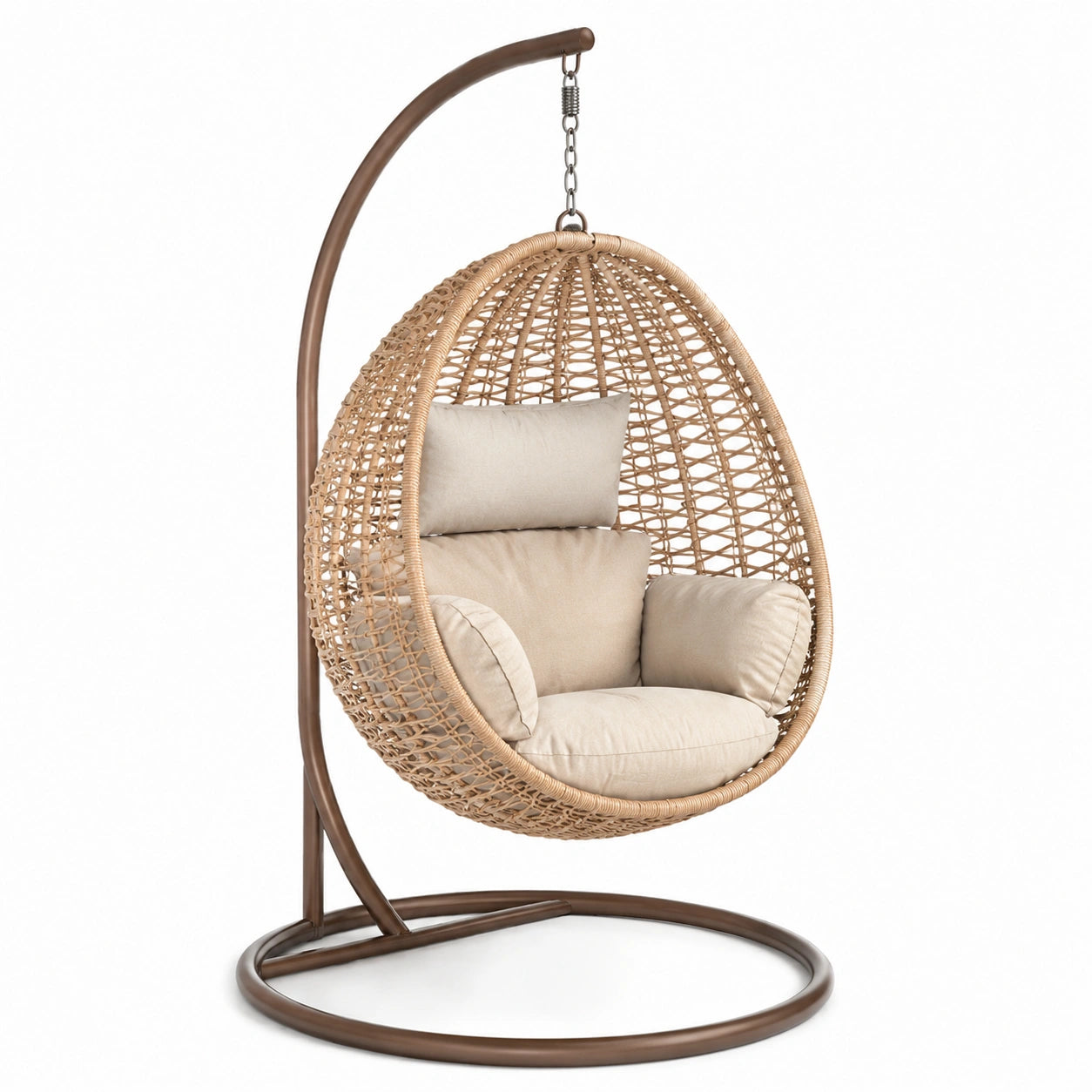 Sedia Sospesa da Esterno in Rattan e Acciaio Beige