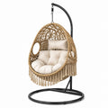Sedia a Dondolo Sospesa in Rattan Sintetico con Cuscini Beige