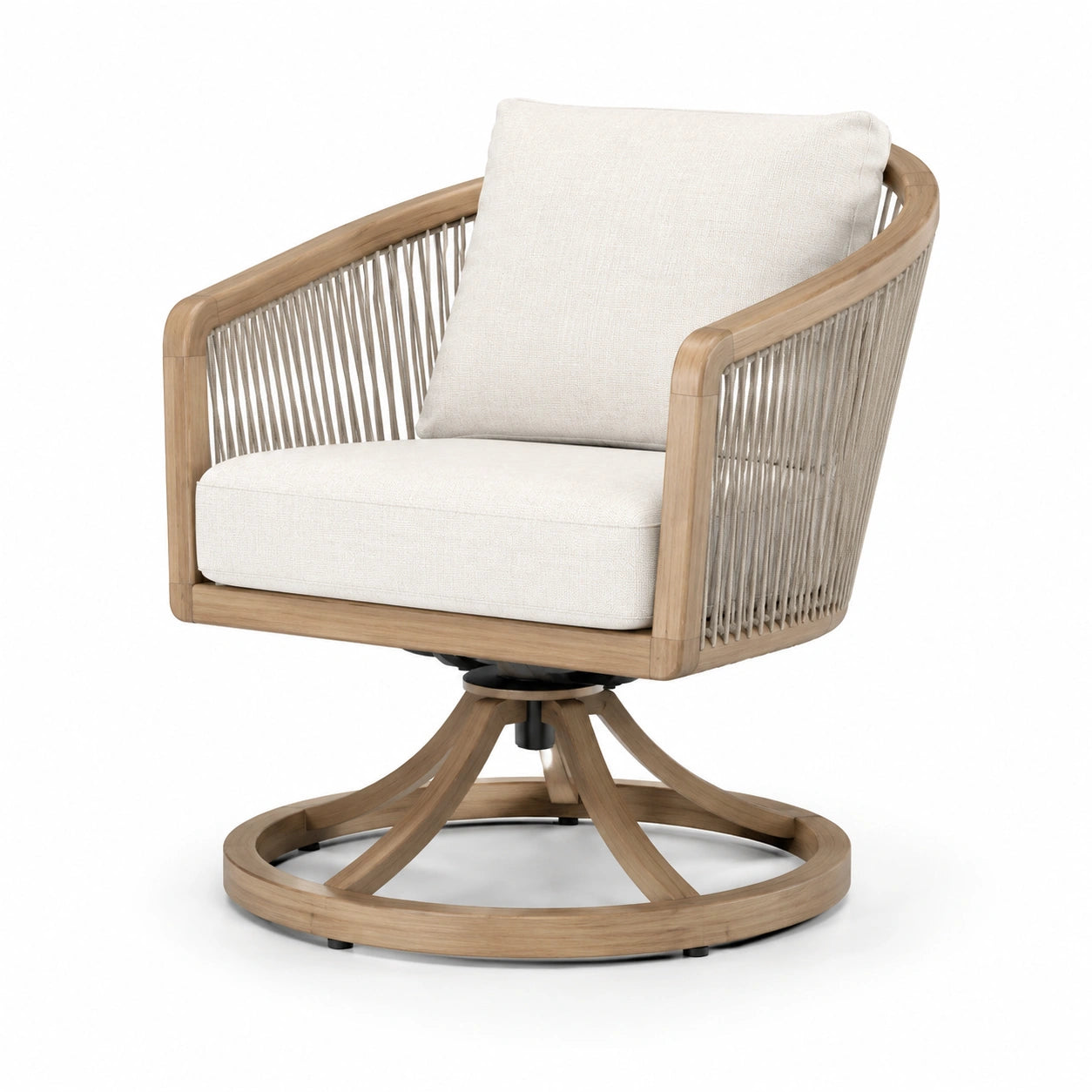 Sedia girevole in legno e tessuto beige