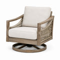 Poltrona girevole in legno e tessuto beige