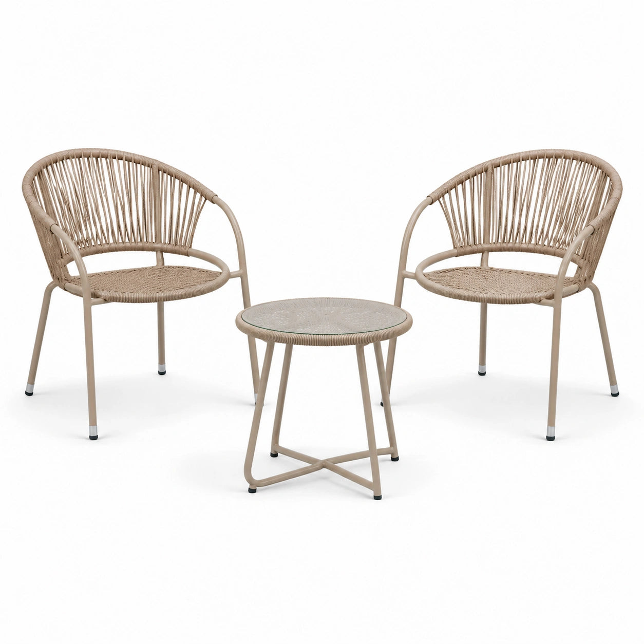 Set bistrot da giardino in metallo e rattan sintetico beige