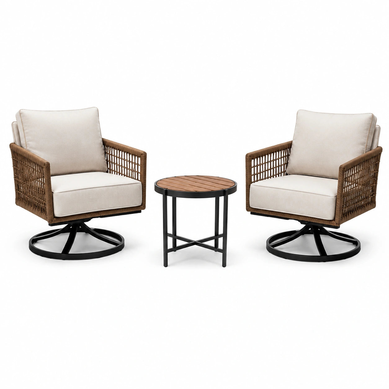 Set da giardino 3 pezzi: poltrone in rattan e tavolino rotondo