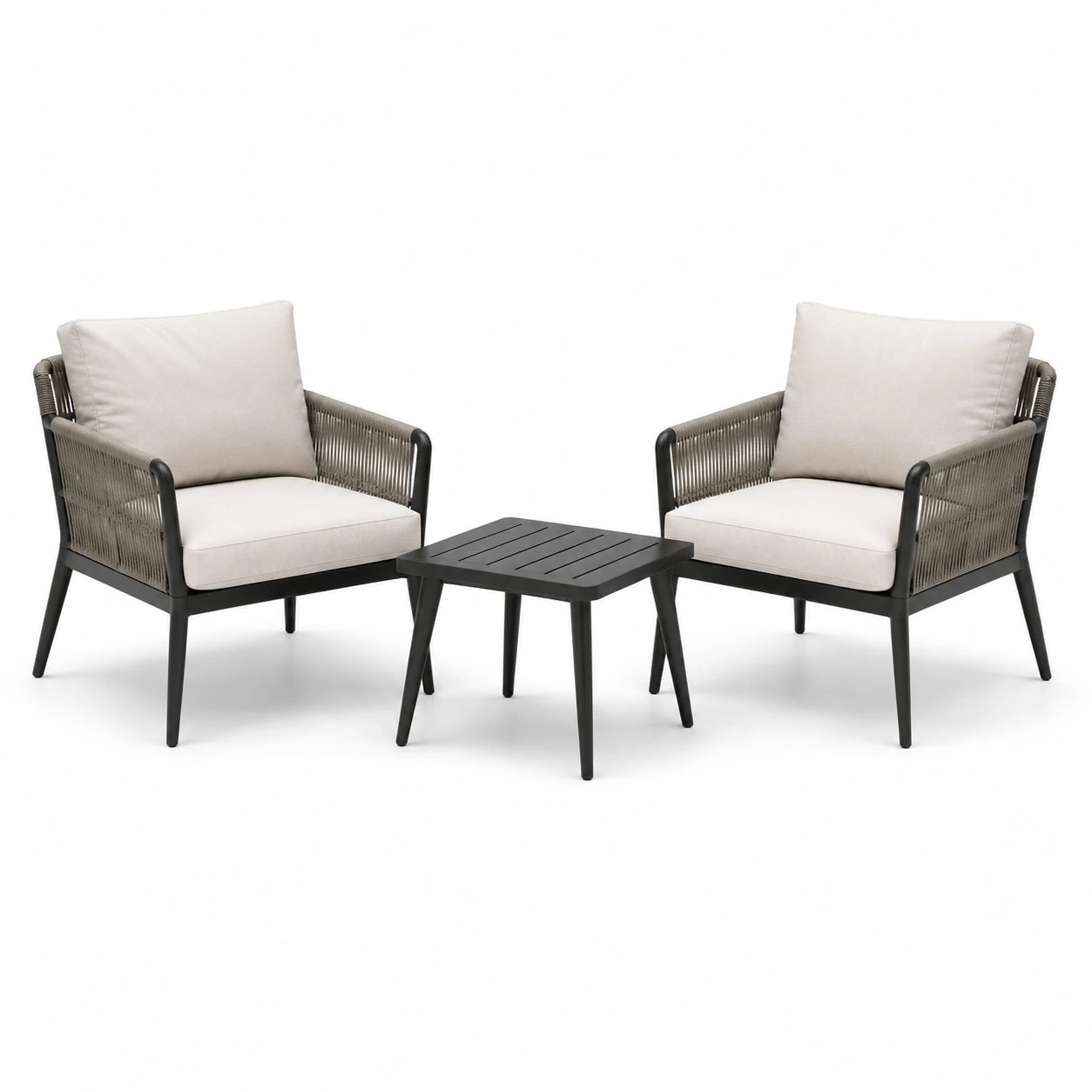 Set da giardino 3 pezzi in alluminio nero con sedie e tavolino