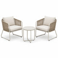 Set da giardino in metallo e corda con due poltrone e tavolino rotondo beige