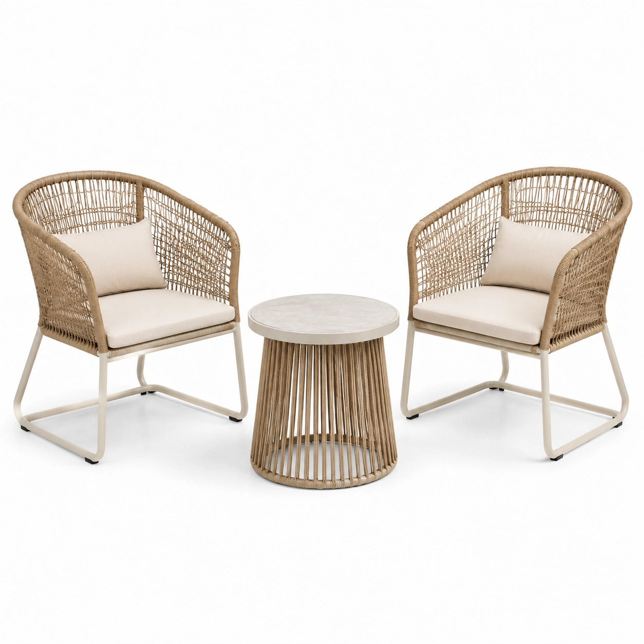 Set da giardino con 2 poltrone in rattan sintetico e tavolino rotondo