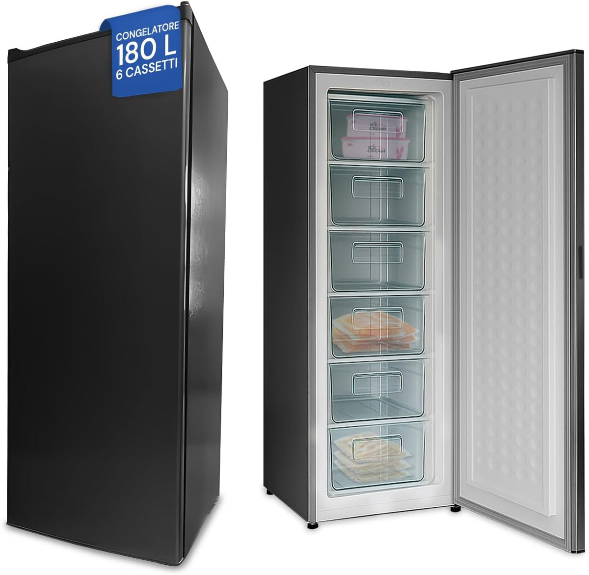 Wintem, Congelatore, 180 L, Grigio, 6 Cassetti