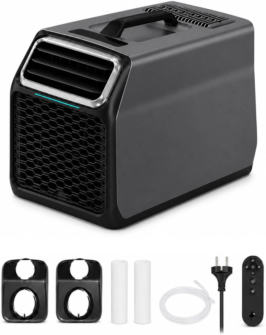 Condizionatore portatile, 5000BTU, factildfulzhan, 220 V, 1400 W, 5000 BTU, Grigio, telecomando, timer, motore inverter, spegnimento automatico