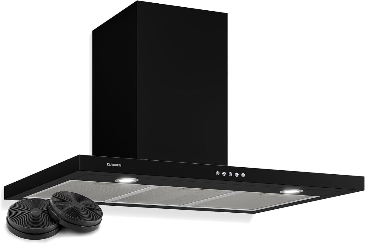 KLARSTEIN, Cappa aspirante, 90 cm, 640 m³/h, 64 dB, Argento/Nero, acciaio inox, illuminazione LED, timer
