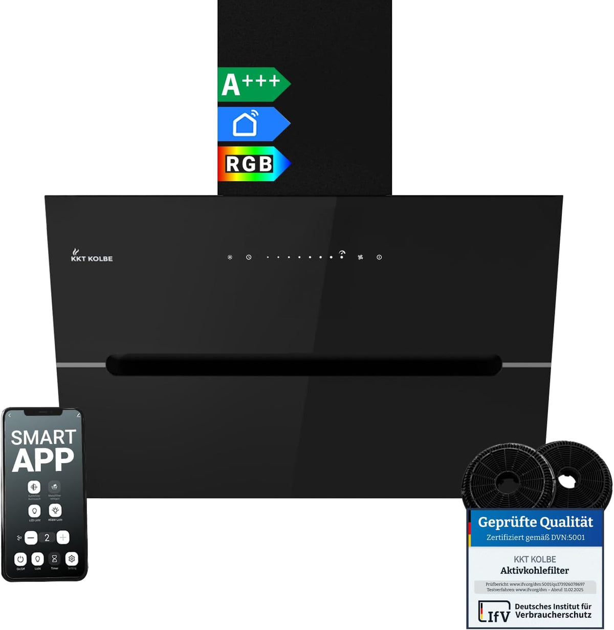 KKT KOLBE, Cappa aspirante, ECCO6005SM, 60 cm, Nero, illuminazione LED, Wi-Fi
