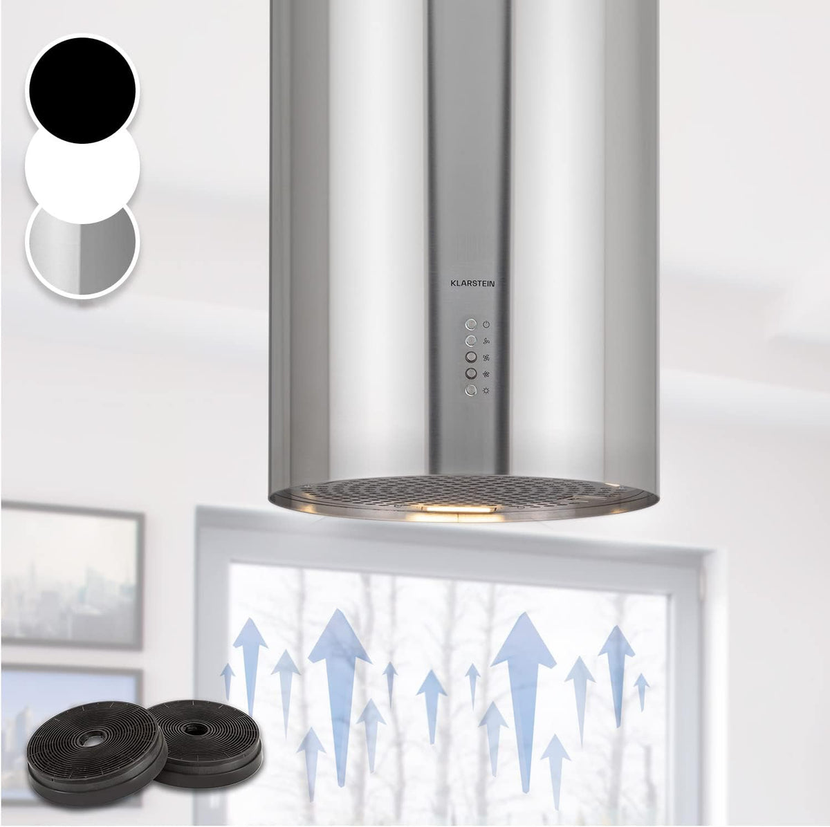 KLARSTEIN, Cappa aspirante, 651 m³/h, Nero/Argento, acciaio inox, illuminazione LED, timer