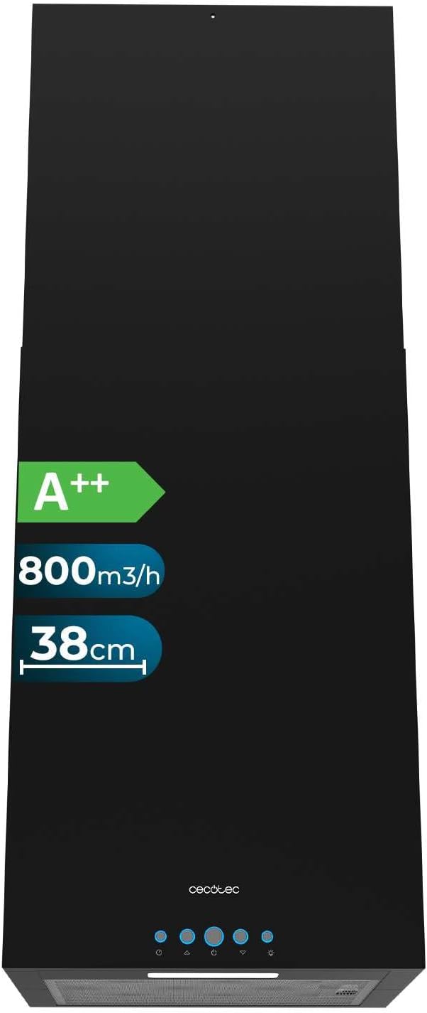 Cecotec, Cappa aspirante, 38 cm, 210 W, Nero/Argento, acciaio inox, illuminazione LED