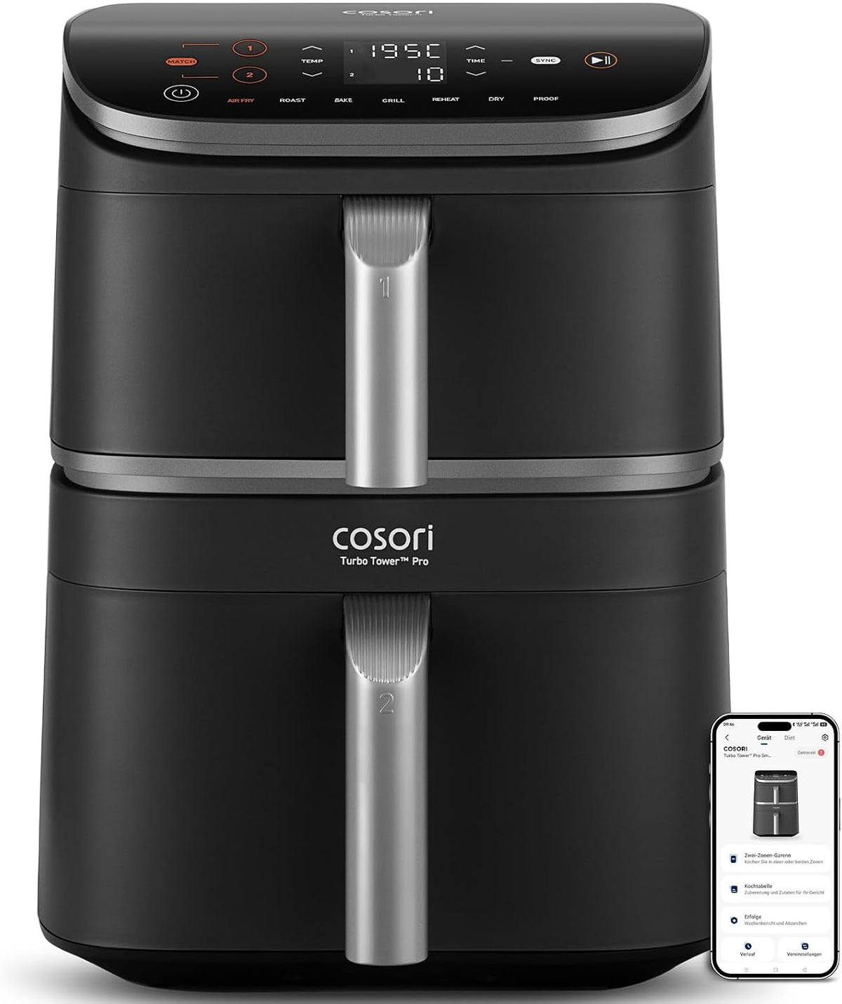 Friggitrice ad aria, Cosori, 10,8 Litri, Nero, Wi-Fi, Airfryer, 7 funzioni