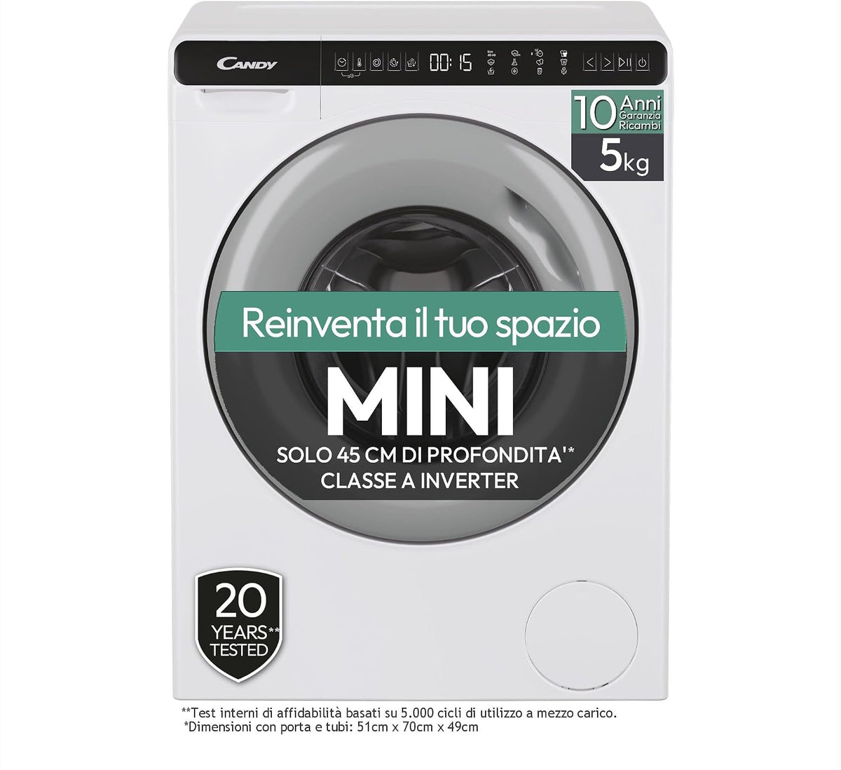 CANDY, Lavatrice, CW50-BP12307G-S, 5 KG, Grigio/Bianco