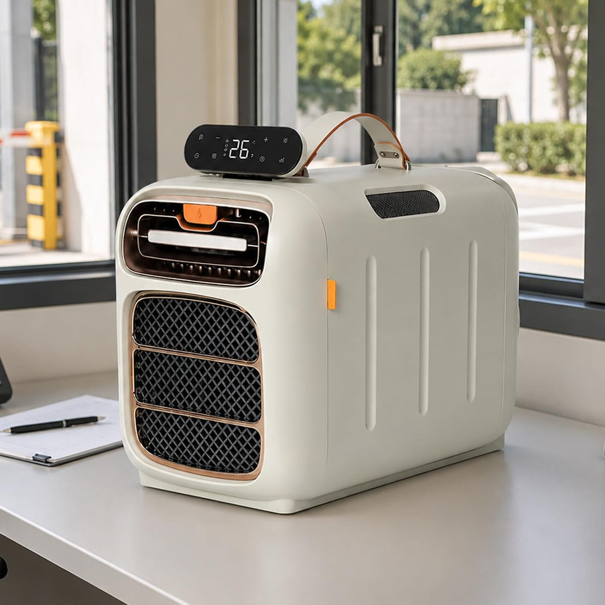 pealiritansemen, Condizionatore portatile, 4700 BTU, 49 x 26,5 x 33,5 cm, 10 m, Bianco, telecomando, timer, motore inverter