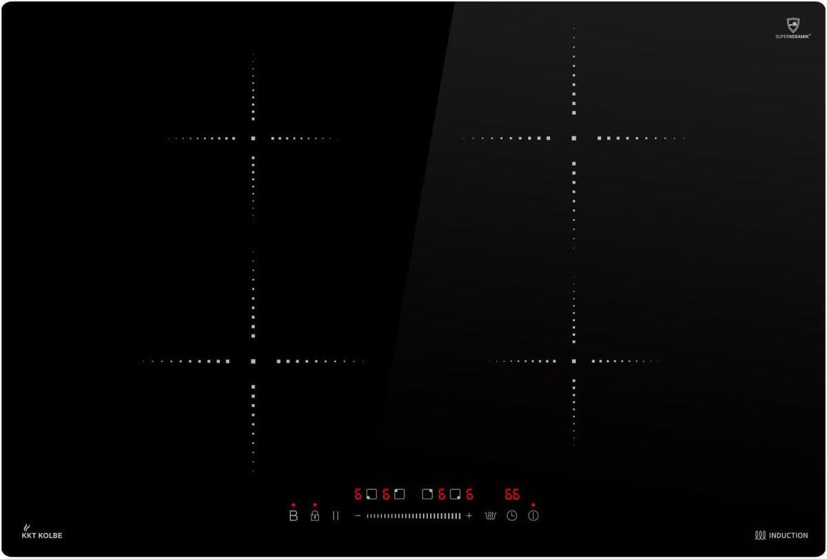 KKT KOLBE, Piano cottura a induzione, IH87704RL, 77 cm, 5 cm, 5 mm, Nero, illuminazione LED, timer, spegnimento automatico