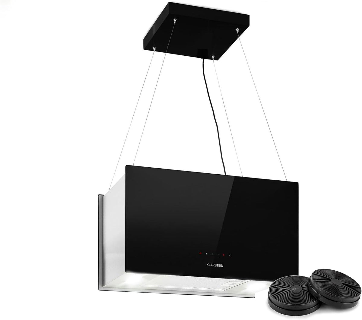 Cappa aspirante, KLARSTEIN, 577 m³/h, 60 x 35 x 35 cm, 60 cm, Nero/Argento, acciaio inox, illuminazione LED, timer, spegnimento automatico