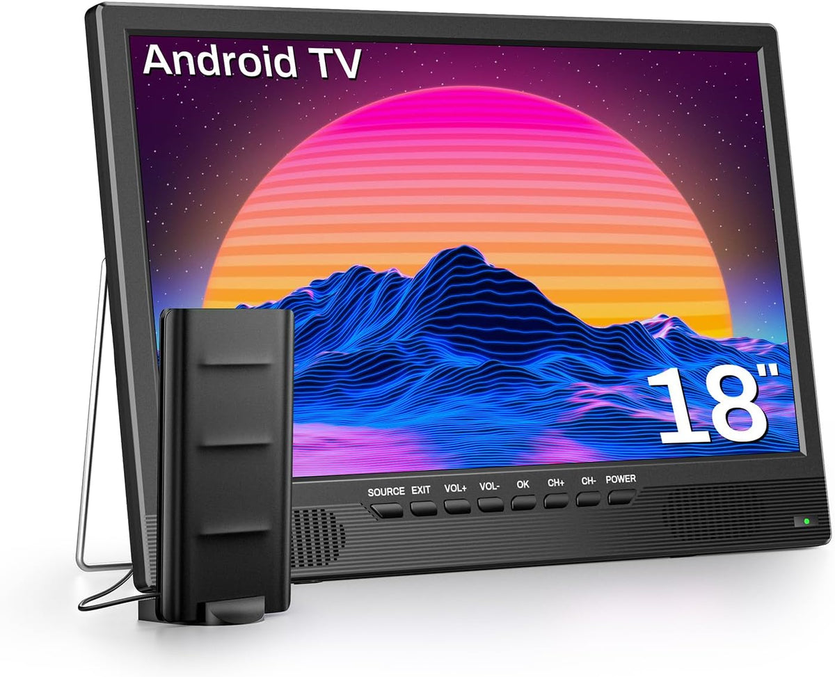 Desobry, Smart TV, 18 pollici, 12 V, Nero, USB, telecomando, timer