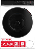 Sharp, Lavatrice, ES-WNFB214CWDA-DE, 12 kg, 1400 giri/min, Bianco, Wi-Fi, motore inverter, spegnimento automatico