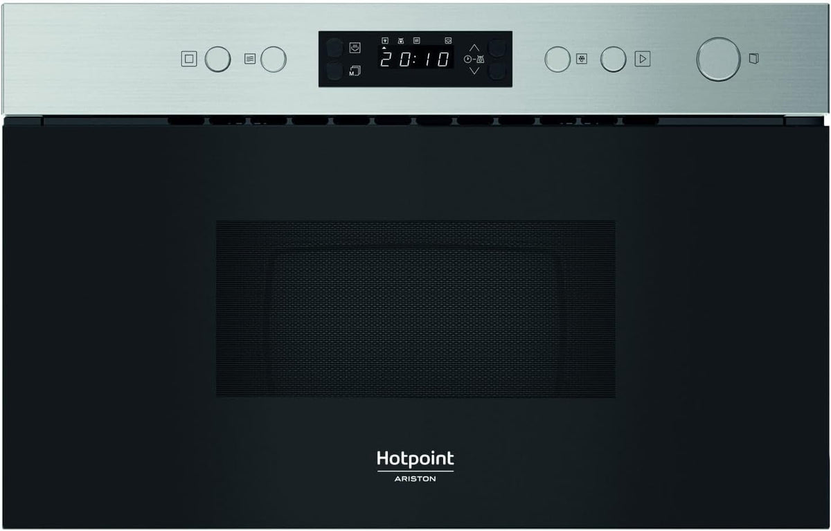 Hotpoint, Forno a microonde, K11O, 22 L, 750 W, 25 cm, Nero/Argento, acciaio inox, illuminazione LED, timer, motore inverter, funzione grill