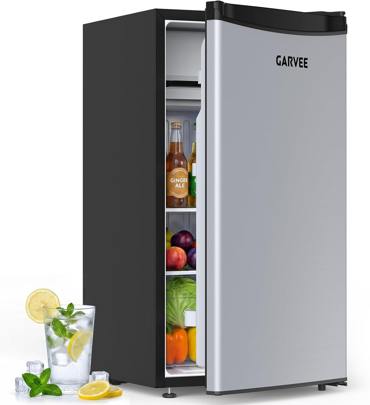 Mini frigorifero, GarveeHome, 92 l, 0-18 °C, 44,9 x 47 x 83,1 cm, Bianco, acciaio inox