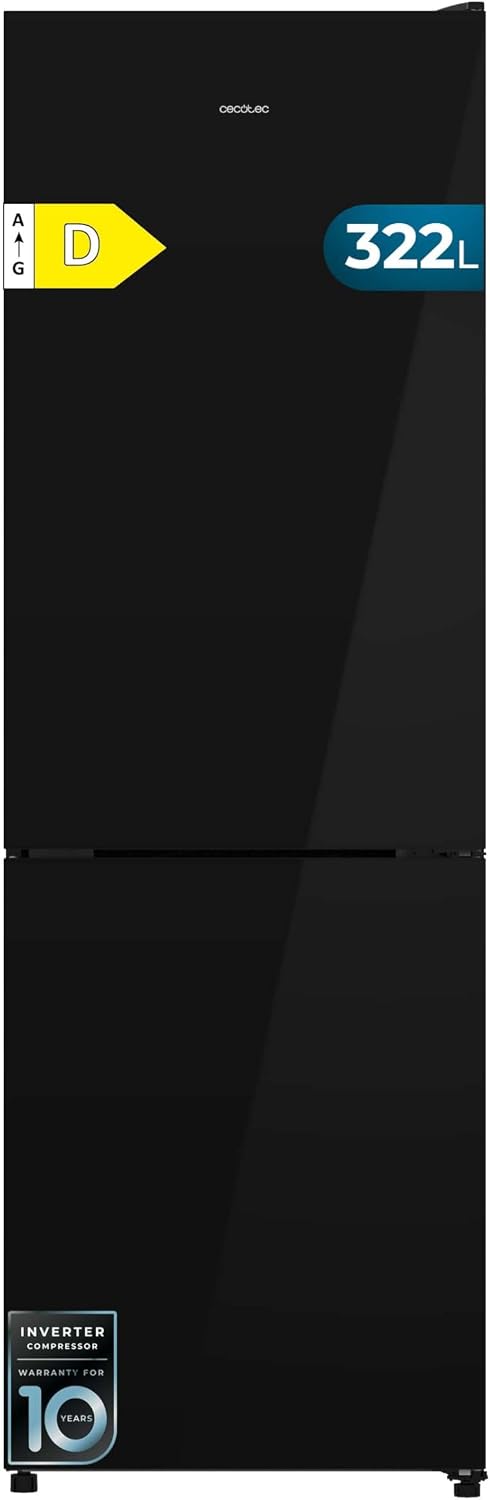 Cecotec, Frigorifero combinato, 322 L, 185,5 cm, 59,5 cm, Nero, illuminazione LED