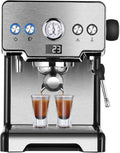 ORZSSJ, Macchina da caffè, 15 Bar, 1,7 Litri, 58 mm, Nero/Argento, acciaio inox, illuminazione LED