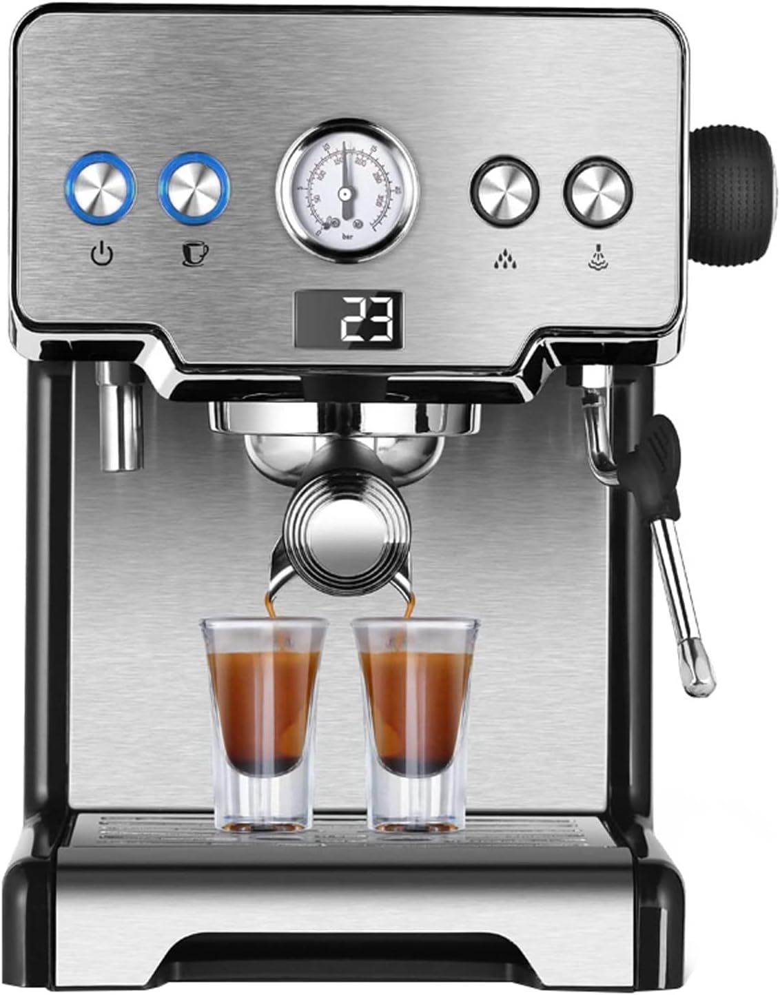 ORZSSJ, Macchina da caffè, 15 Bar, 1,7 Litri, 58 mm, Nero/Argento, acciaio inox, illuminazione LED