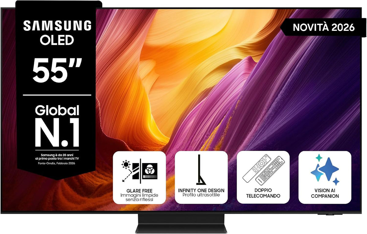 Smart TV, QE55S95HATXZT, Samsung, 122,46 x 70,63 x 1,1 cm, 55 pollici, Nero, telecomando