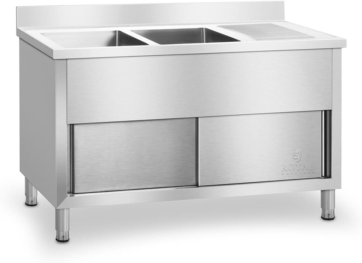 Royal Catering, Lavelli per ristoranti, RCHS-1400WS, 64x140x95,5 cm, 26 cm, 10 cm, Argento, acciaio inox