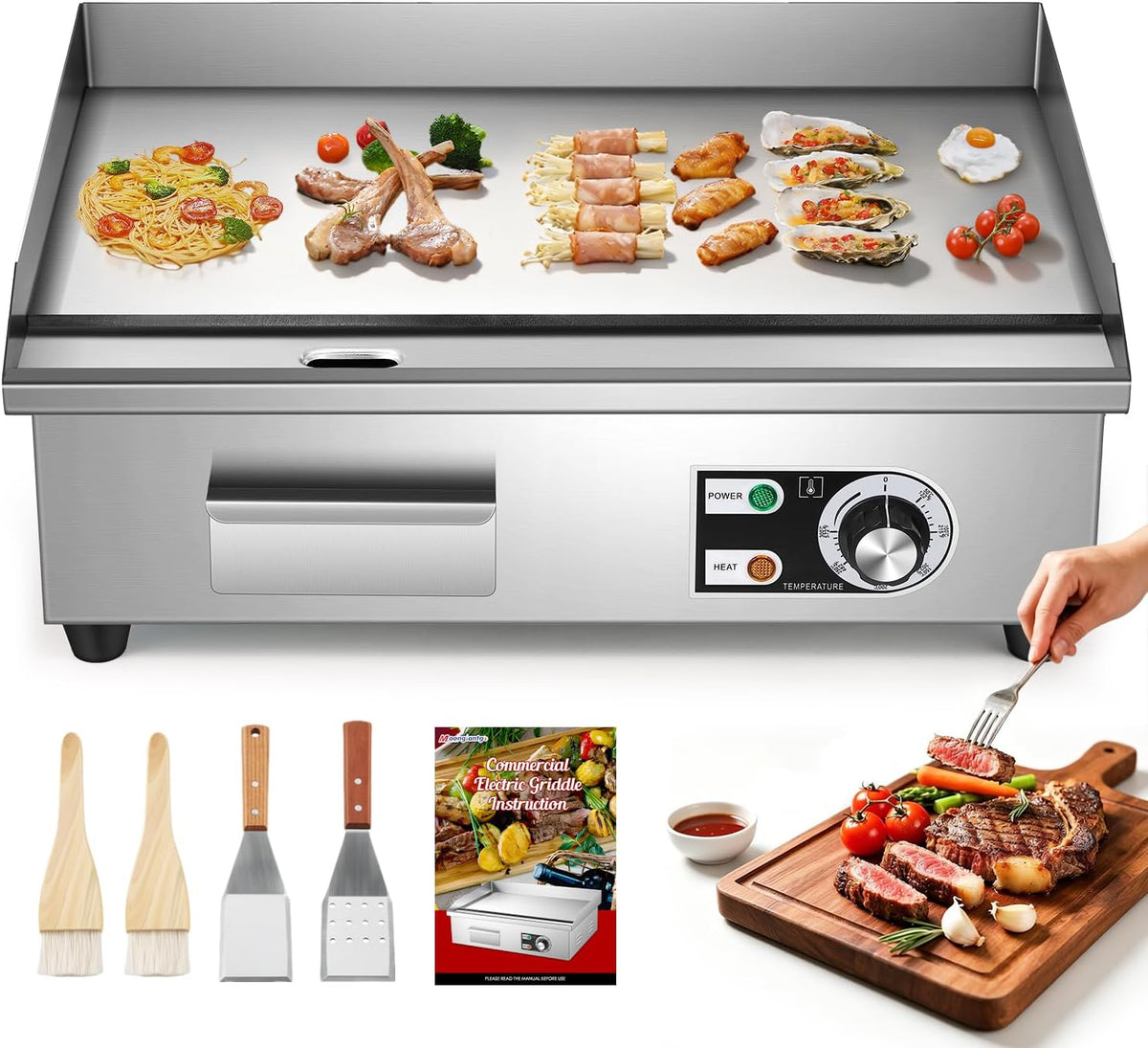 Moongiantgo, Piastre, 3000 W, 540x300 mm, 8 mm, Argento, acciaio inox