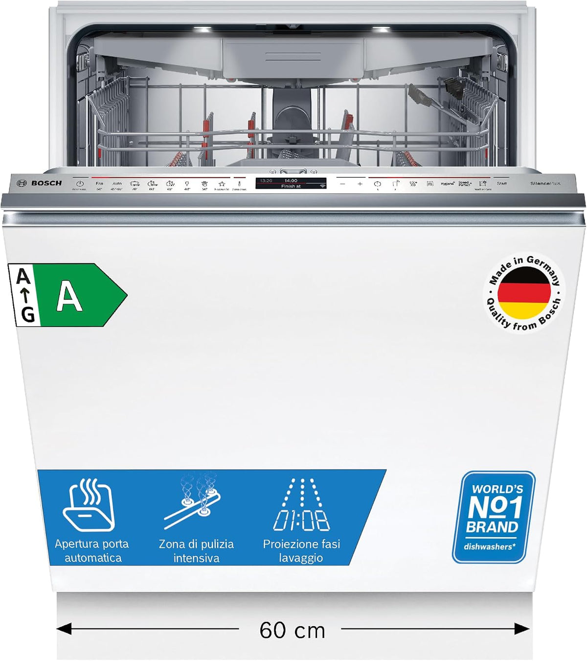 Bosch, Lavastoviglie, SMV8ECX01E, 60 cm, 50 °C, 81,5 cm, Argento, 5 funzioni
