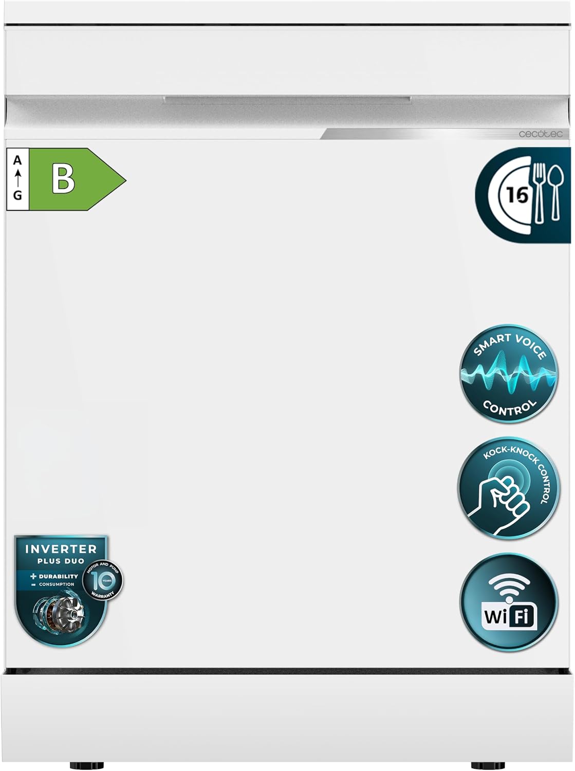 Cecotec, Lavastoviglie, 60 cm, Bianco, Wi-Fi, motore inverter