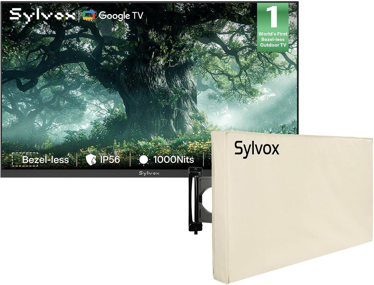 SYLVOX, Smart TV, 43 pollici, 12 W, 30°C, Nero, Bluetooth, Wi-Fi, resistente alle intemperie
