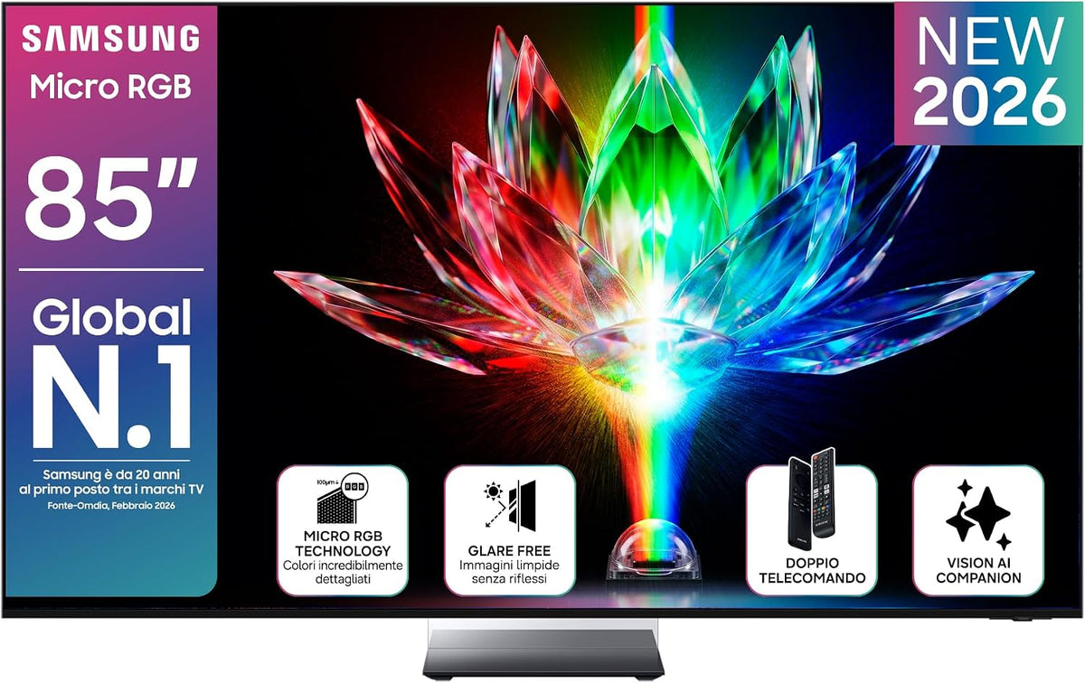 Samsung, Smart TV, MRE85R95HATXZT, 188,06 x 107,7 x 2,99 cm, 70 W, 85 pollici, Nero, illuminazione LED, Wi-Fi, telecomando